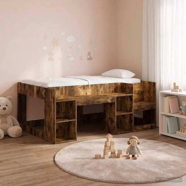 Berkfield Home Kids Bed Frame with Storage in Smoked Oak Brown, W/D/H: 80 x 160 cm