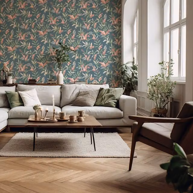 Belgravia Dcor Olivia Floral Botanical Wallpaper in Sage Green