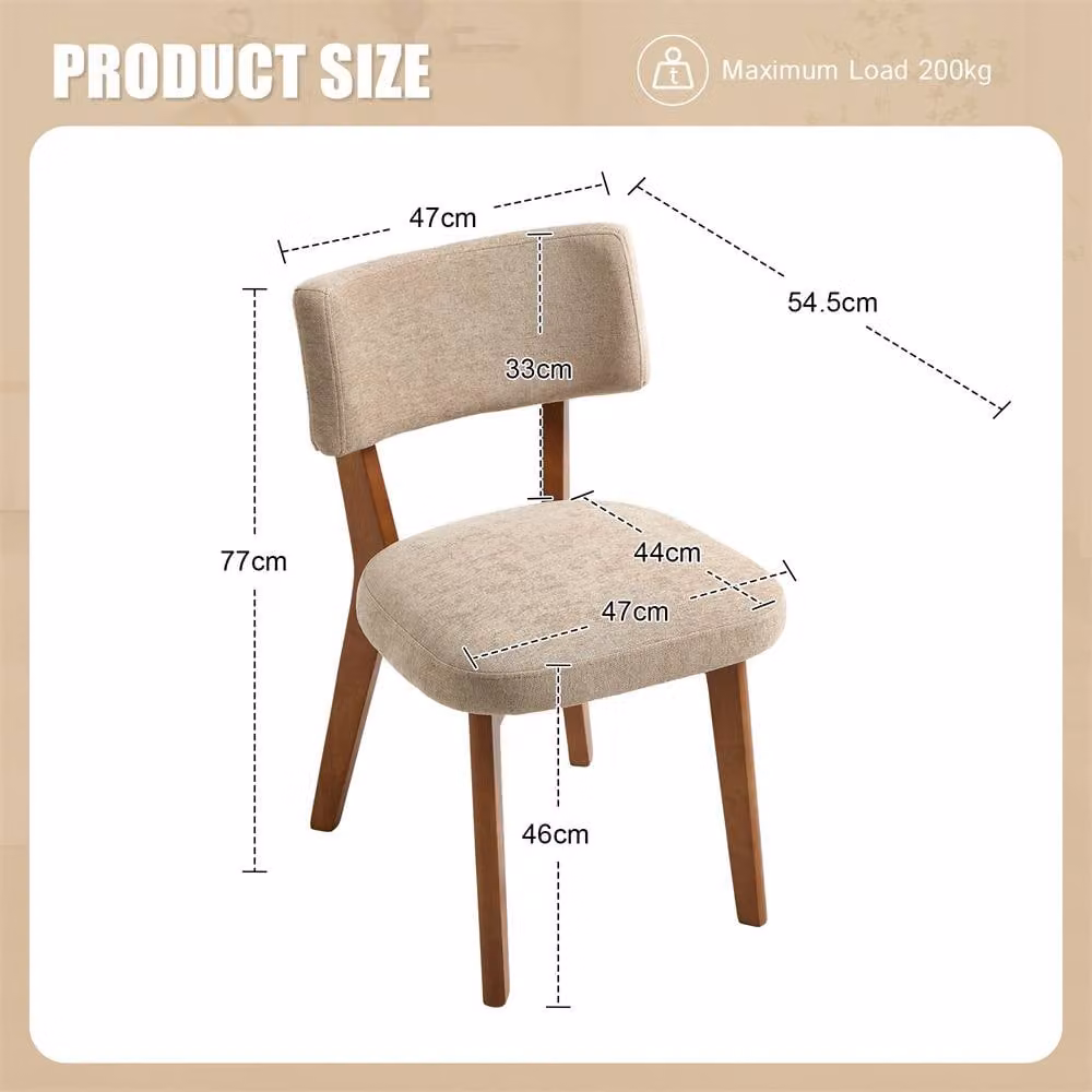 Direct Wicker Set of 2 Mid-Century Linen Dining Chairs with Solid Rubberwood Frame in Beige – 2