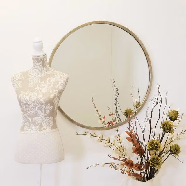 MirrorOutlet Silver Circular Bevelled Wall Mirror, Grey, W/D/H: 80 x 80 x 1 cm