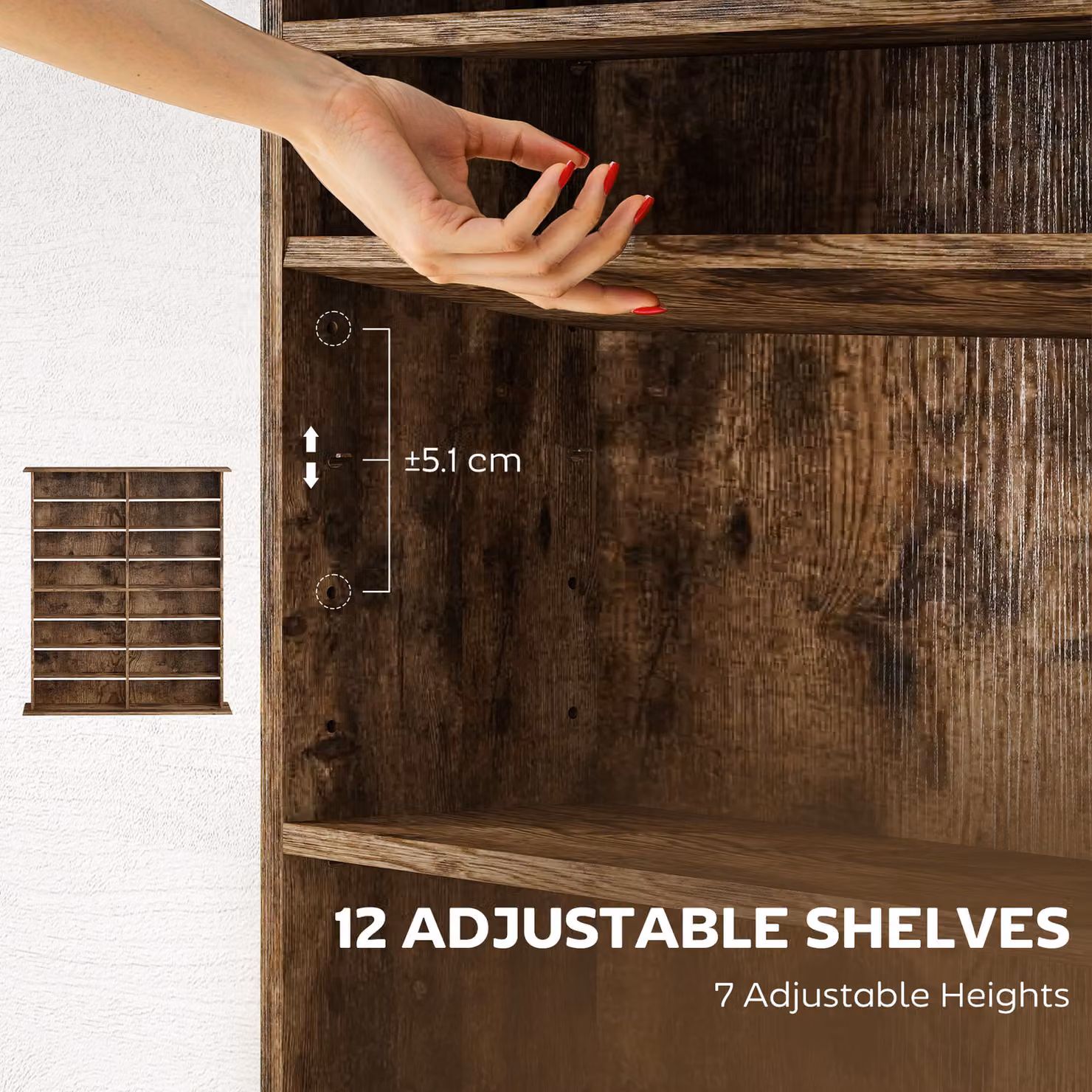 HOMCOM 16-Compartment Media Shelf with Adjustable Shelves in Rustic Brown – 5