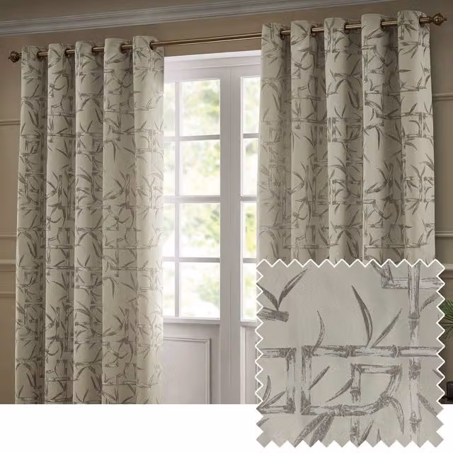 Paoletti Bamboo Jacquard Eyelet Curtain Pair in Champagne, Width: 229 cm, Drop: 137 cm – 1