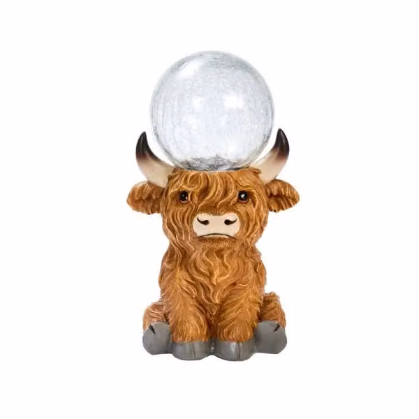 Marco Paul Highland Cow Solar Powered Garden Ornament with Crystal Ball, Multicolour, Height: 36 cm – 2