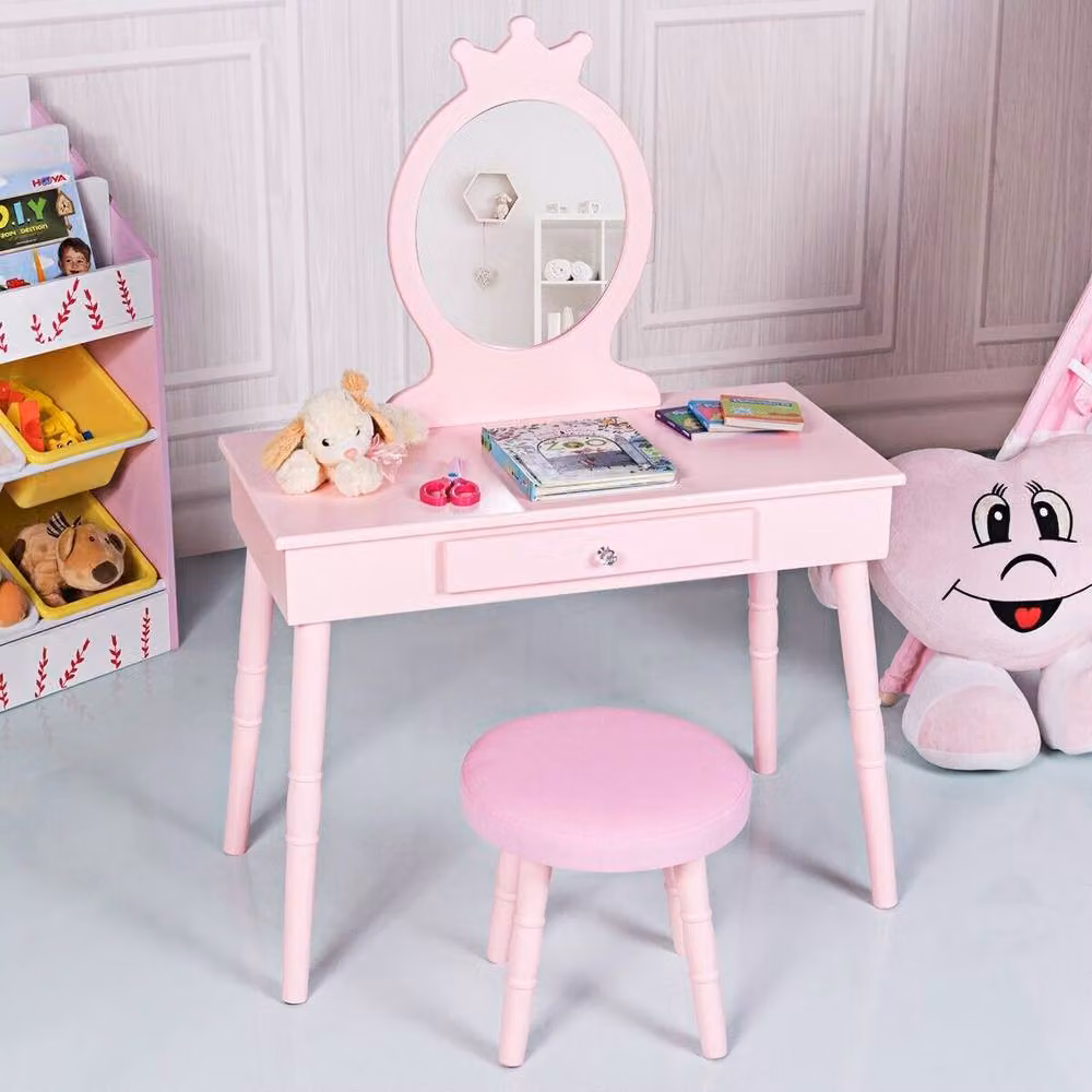 Costway Kids Pretend Makeup Dressing Table with Mirror in Pink – 2