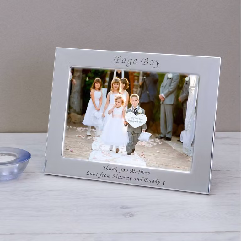 Uniqueful Personalised Silver Plated Wedding Picture Frame for Page Boys and Uncles, Rectangular Tabletop Design