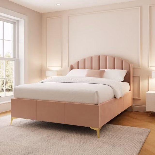 GFW Pettine Velvet Upholstered End Lift Ottoman Storage Bed Frame in Pink, King Size (180 x 200 cm)