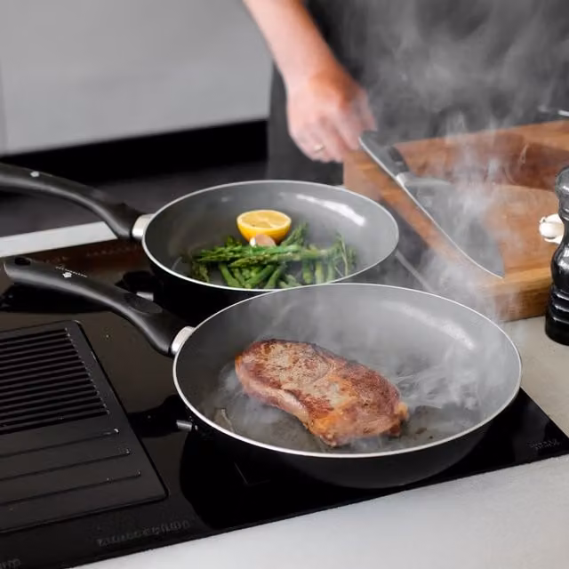 MasterClass Can-to-Pan Ceramic Non-Stick Aluminium Frying Pan Set of 2 in Grey or Black – 1