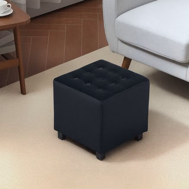 HOMCOM Square Cube Footstool Ottoman with Padded Fabric Seat in Charcoal Grey Anthracite, W/D/H: 35 x 35 x 35 cm