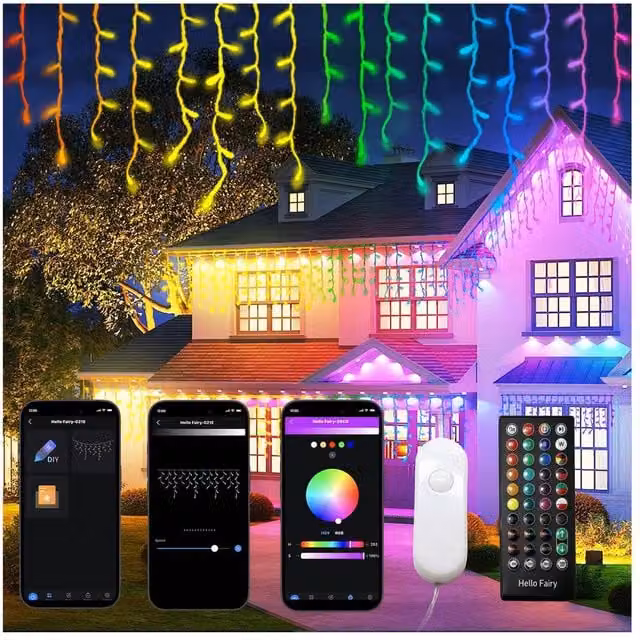 Bright Zeal 2 Pack RGB Smart Icicle Christmas Lights, 299 LED, White and Multicolour – 1