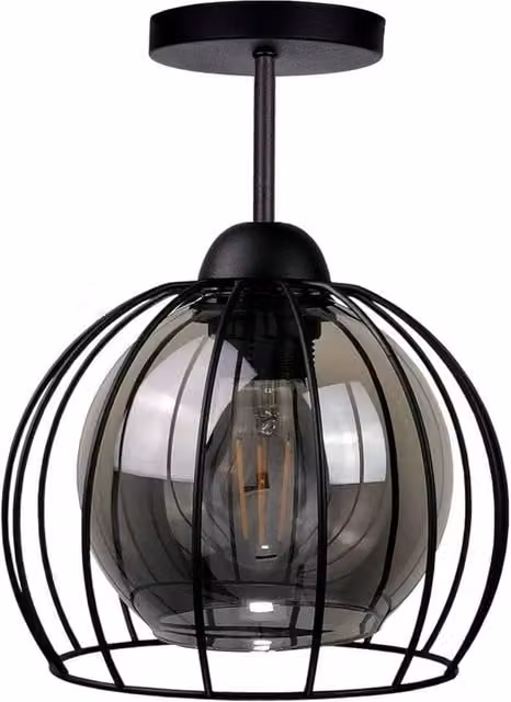 Netlighting Solo Semi Flush Ceiling Light in Black with Transparent Glass Sphere, Diameter: 20 cm, E27