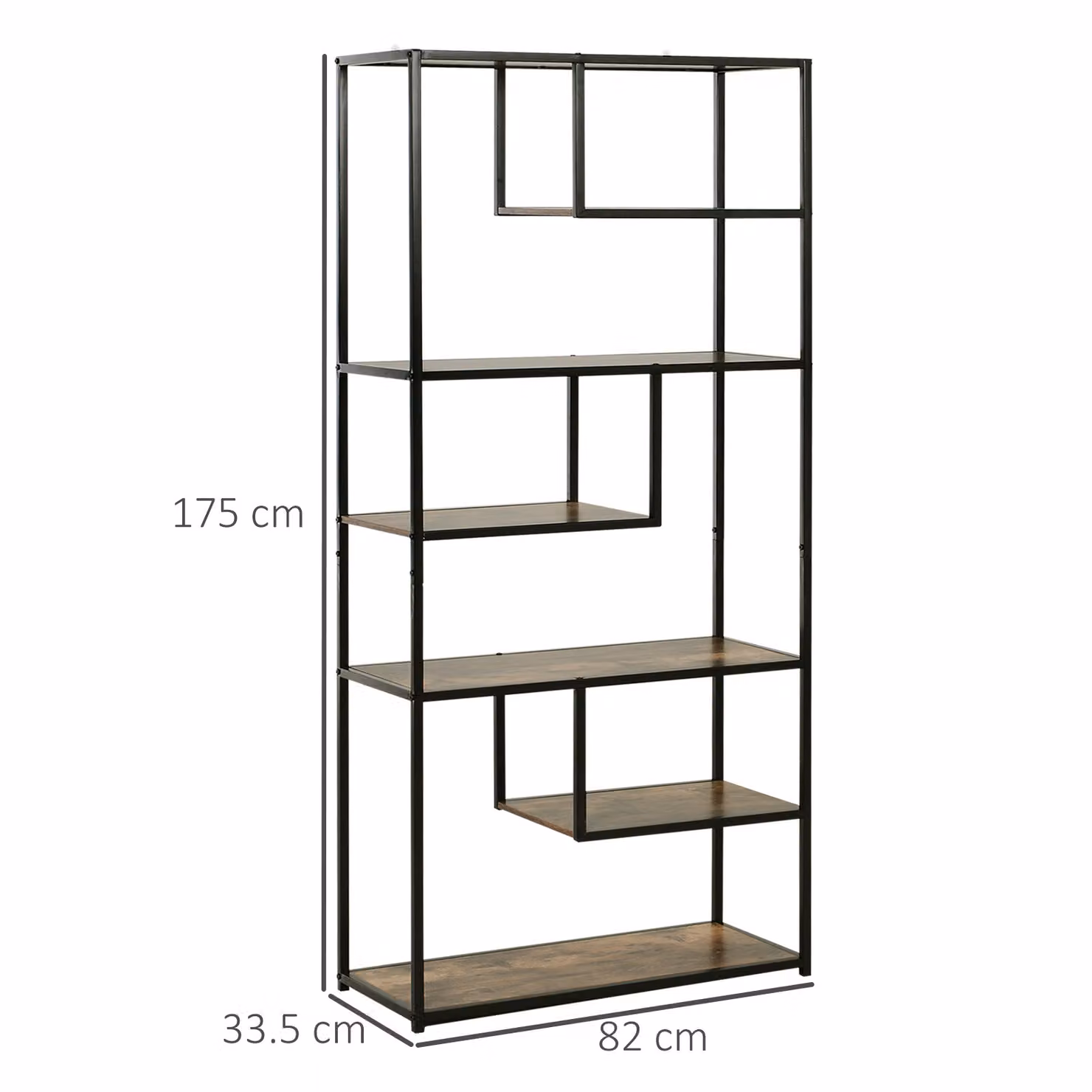 HOMCOM Industrial Style Wood and Metal Bookcase with 6 Staggered Shelves for Living Room Display and Organisation – 3