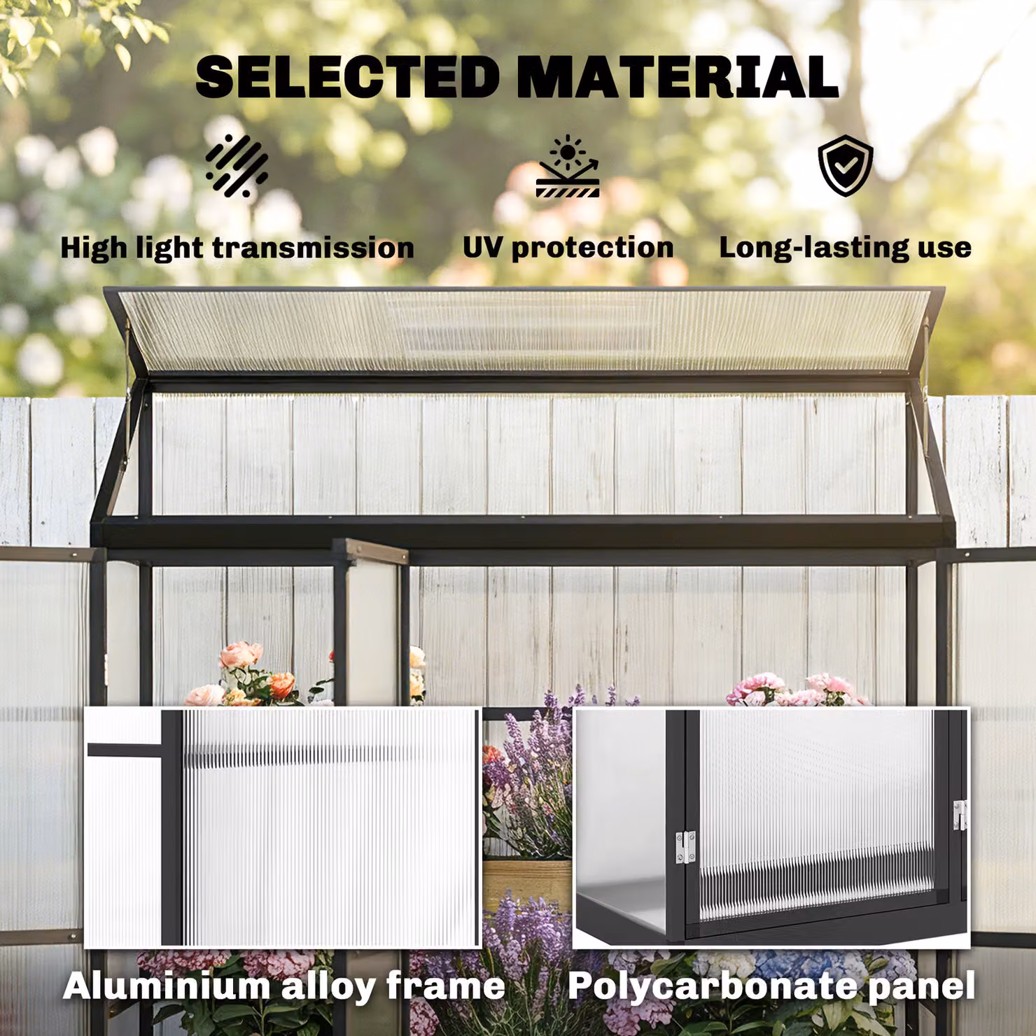 Outsunny Black Polycarbonate Lean-to Walk-in Greenhouse with 3 Hinged Doors and Top Vent – 5
