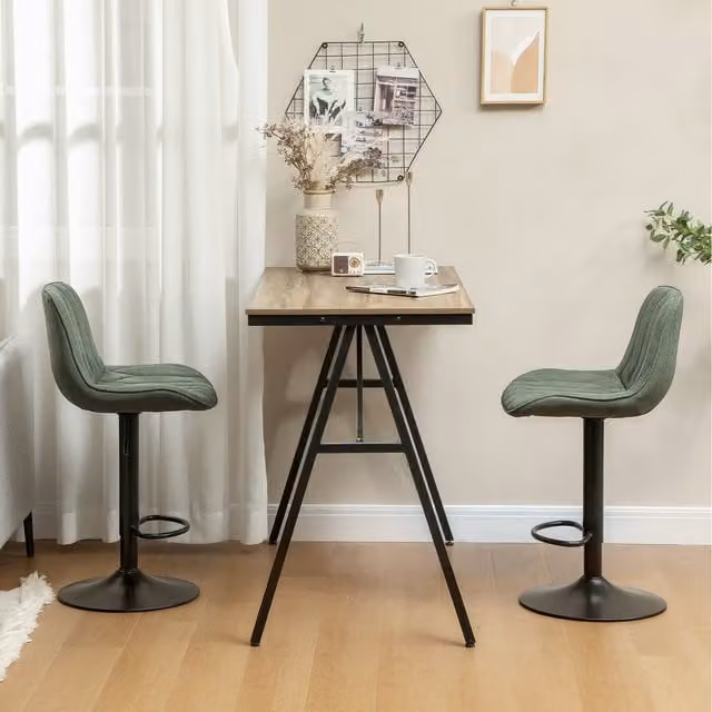 HOMCOM Set of 2 Modern Green Fabric and Metal Adjustable Height Swivel Bar Stools