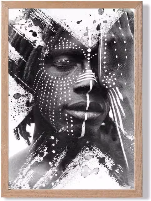 ARTZE Strong Man Black and White Photo Framed Print with Oak Wood Frame, A3 – 1