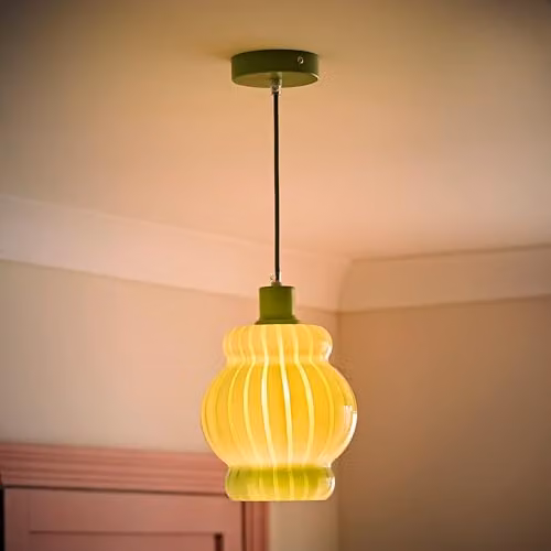 ValueLights Taffy Stripe Green and White Glass Pendant Ceiling Light with Bulb – 3