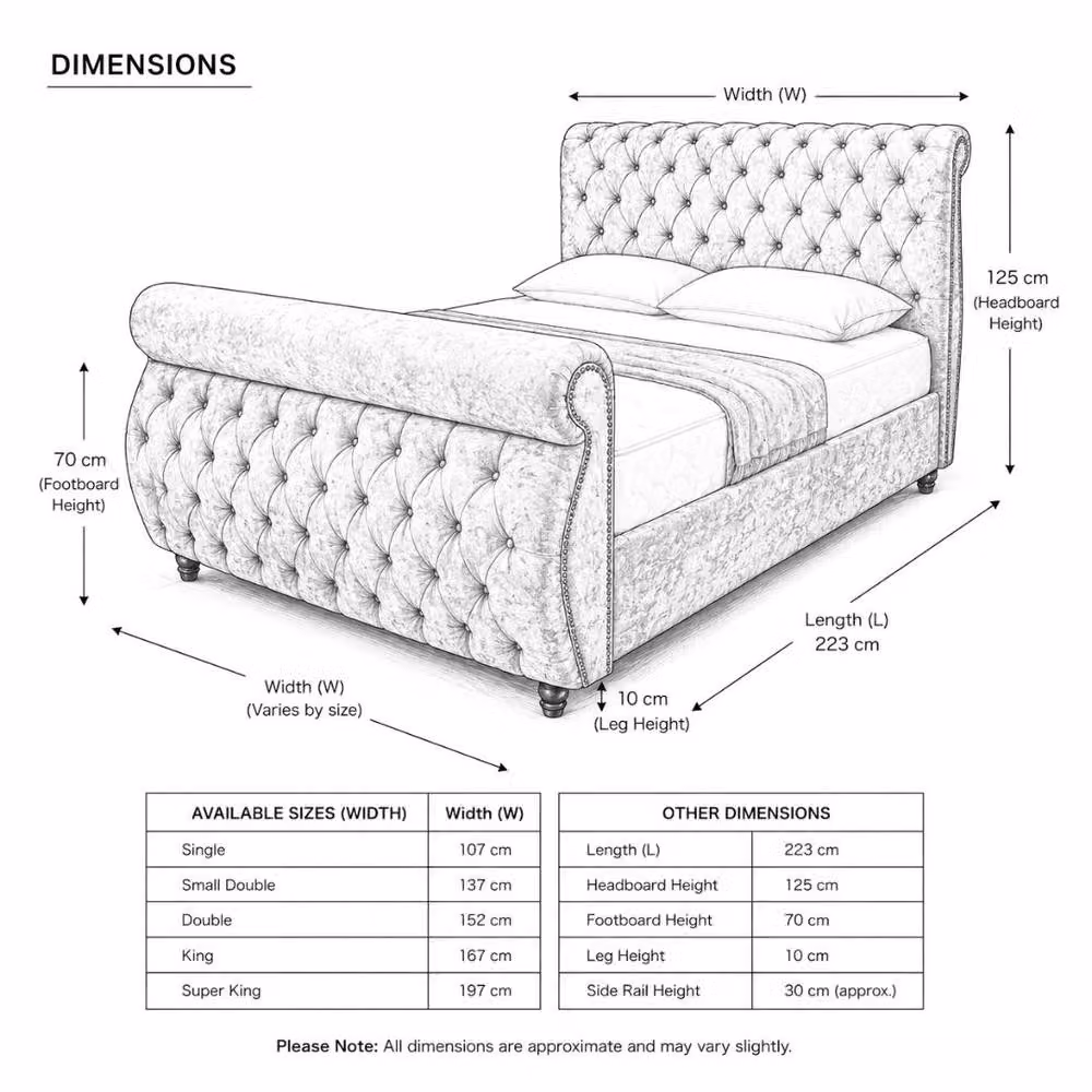 Stratus Interiors Majestic Swan Roll Top Classic Bed Frame in Grey, Single (W: 90 cm x L: 190 cm) – 3