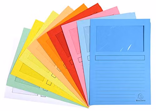 Exacompta A4 Window Folders, 10 Pack, Multicolour, Plastic-Free Paper