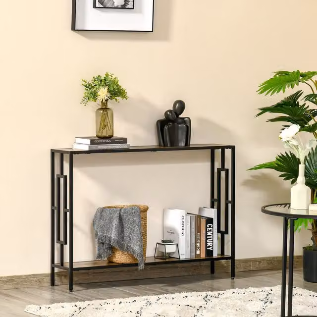 HOMCOM Industrial Console Table with Storage Shelf in Rustic Brown