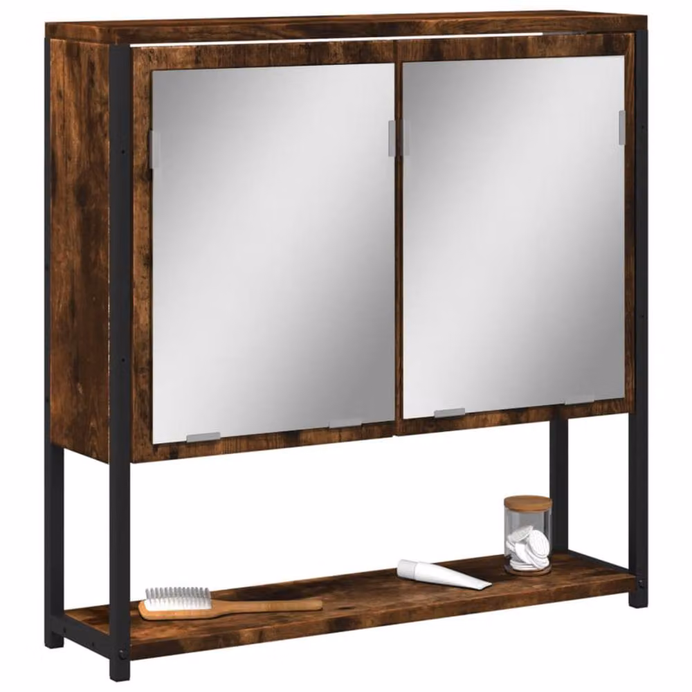 Berkfield Home Sturdy Bathroom Mirror Cabinet in Smoked Oak Brown, W/D/H: 60 x 16 x 60 cm – 2