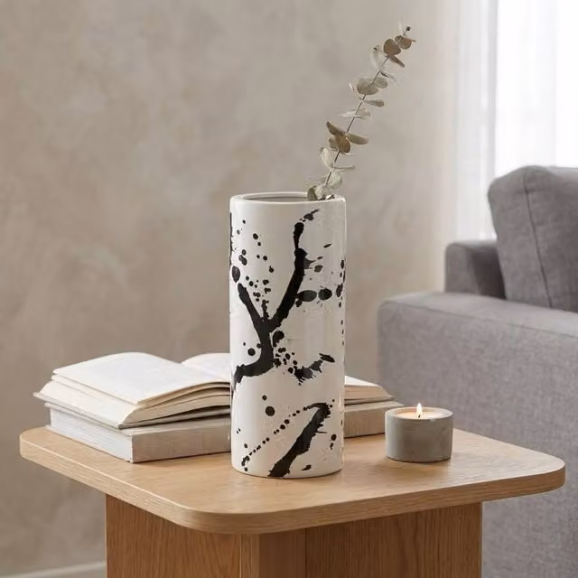 Garden Greatness Sorrell Dotted Ceramic Tabletop Vase in Black, White and Multicolour, H 30 cm x W 13 cm x D 13 cm
