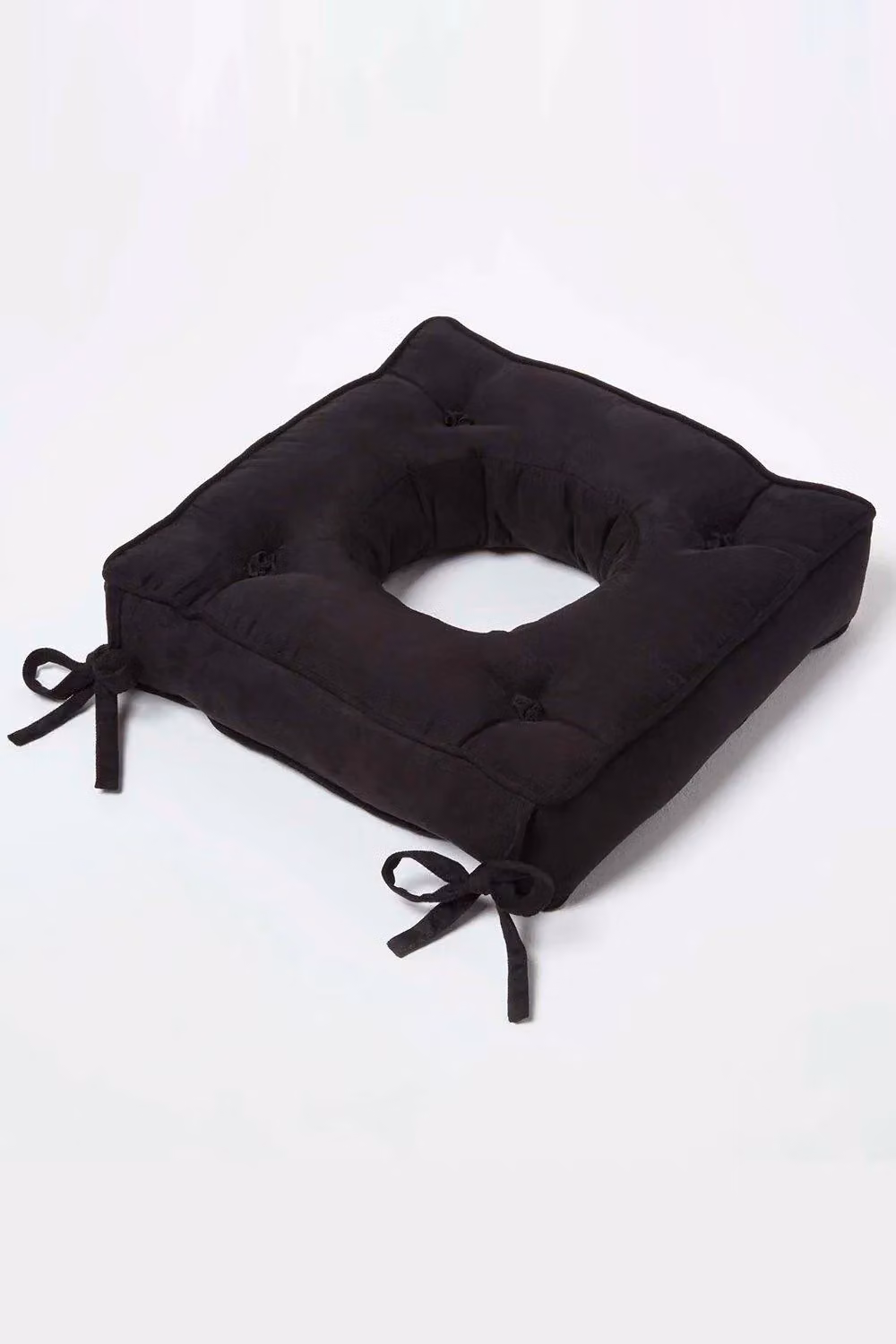 Homescapes Black Faux Suede Coccyx Cushion with Ties, W/D/H: 40 x 40 x 4 cm – 2