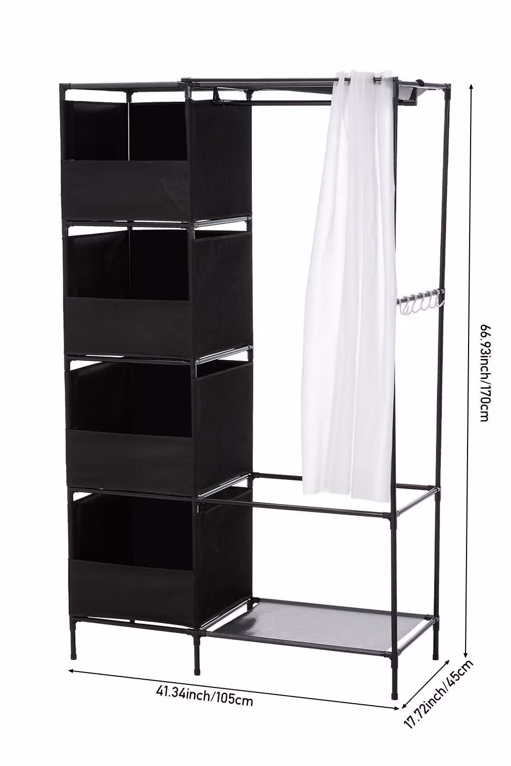 Living and Home Modern Freestanding Metal Clothes Closet and Garment Rack with Storage Basket in Black – 3