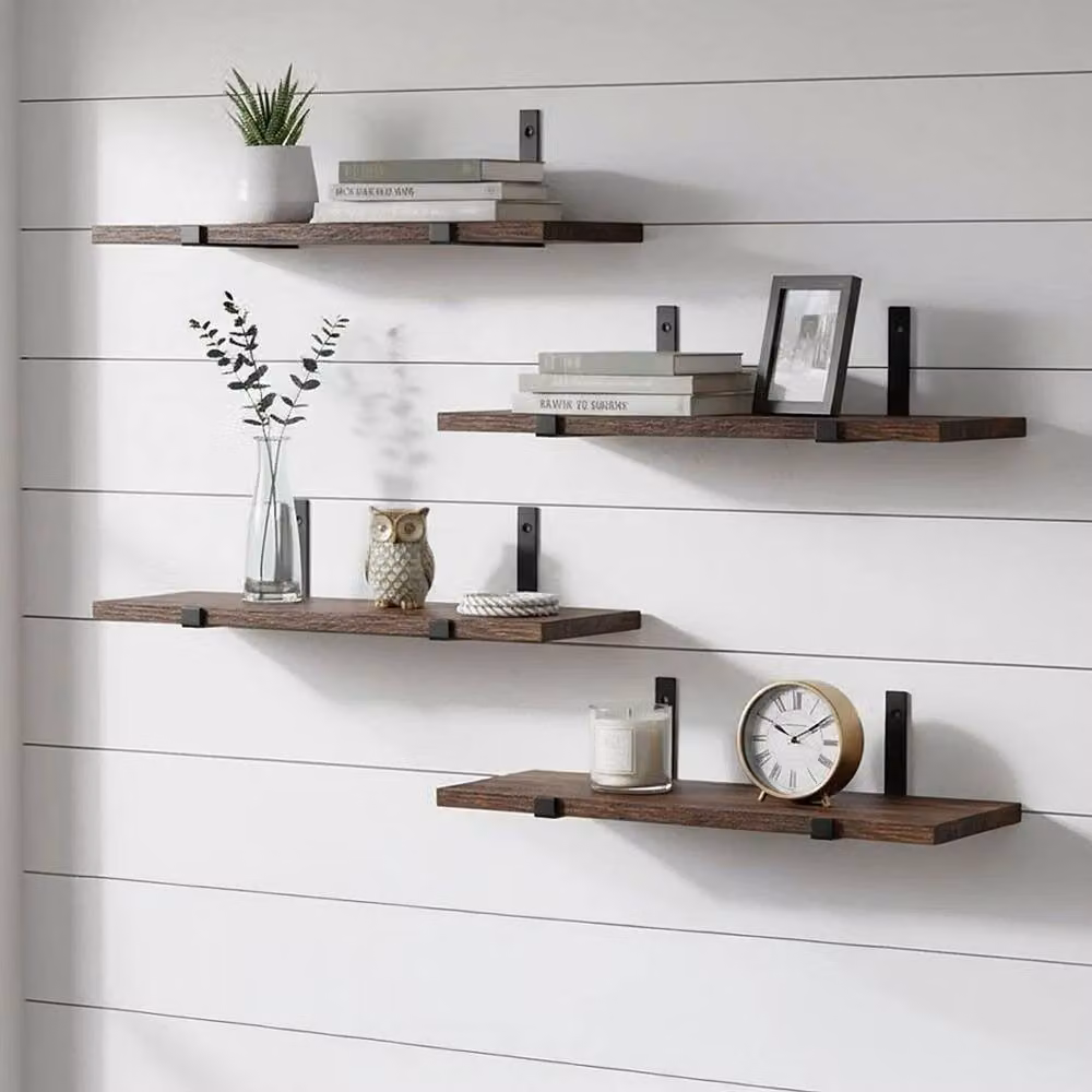 KORVIXA Set of 4 Heavy Carbonized Brown Floating Wall Mounted Shelves – 3