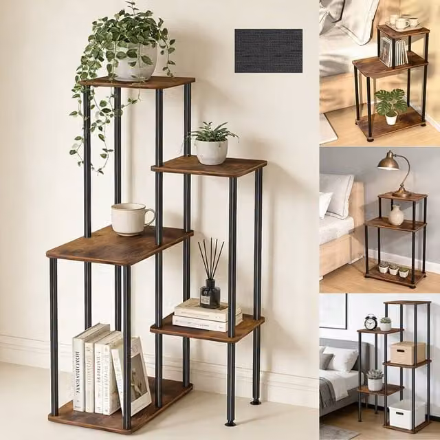 FORGEVIO L-5 Metal Corner Shelf Side Table in Brown – 1
