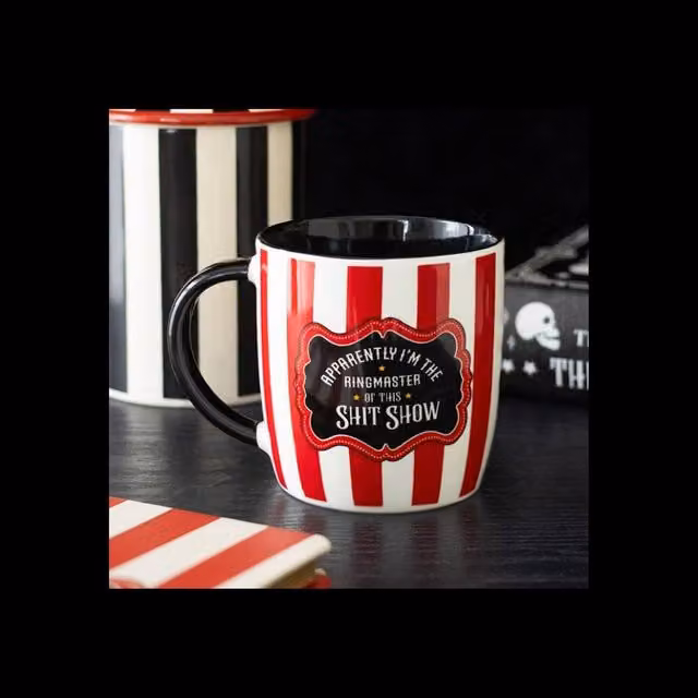KDMD Red Striped Ringmaster Coffee Mug, 370ml, Microwave and Dishwasher Safe