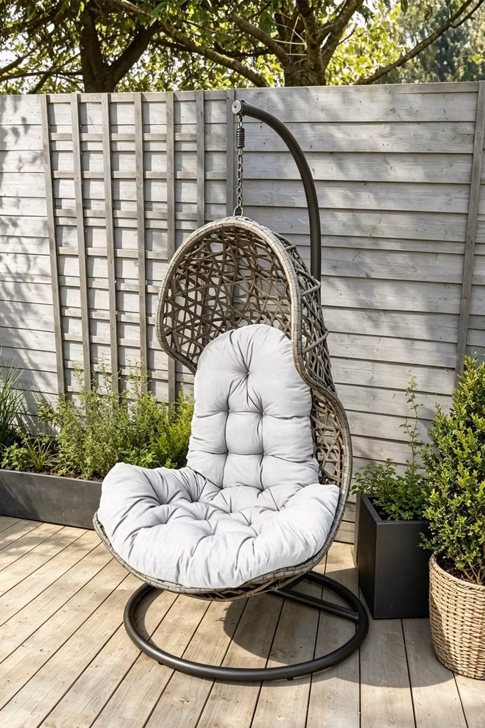 ExtraStar Oval Hanging Egg Chair with Thick Light Grey Cotton Cushion – 2