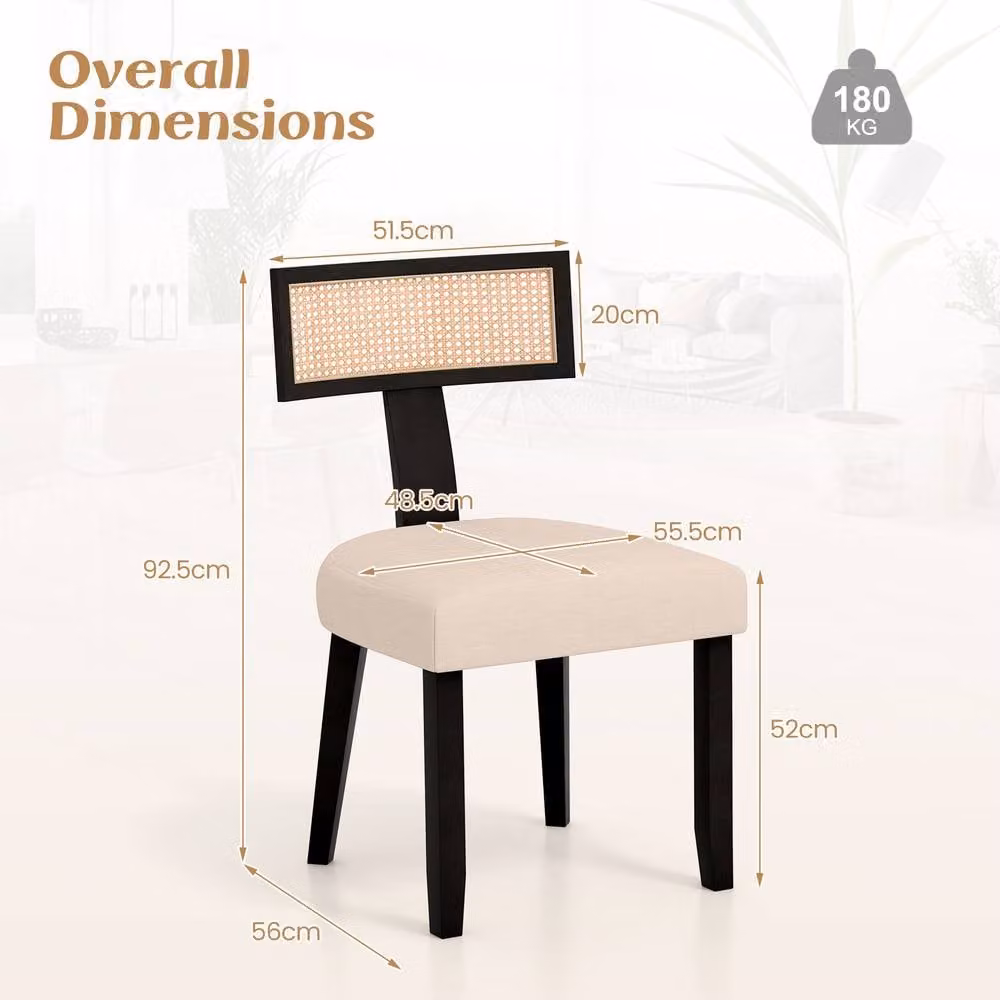 Costway Set of 2 Beige Linen Fabric Upholstered Dining Chairs with Rubberwood Legs – 2