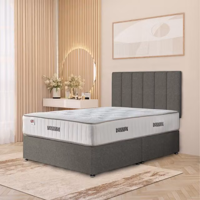Somnior Beds Ltd Austin Linen Fabric Storage Divan Bed with Hybrid Orthopaedic Mattress and 32 inch Headboard, Silver/Grey, W/D/H: 90 x 190 cm