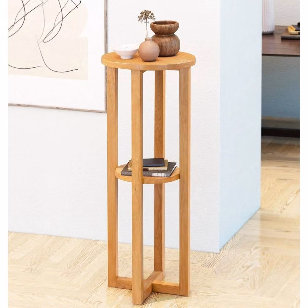 FORGEVIO Round Plant Stand Slim Tall Side Table in Light Oak Wood – 2