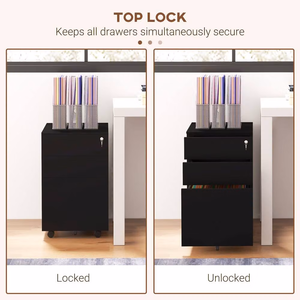 STILVORA Metal Filing Cabinet with 3 Drawers and Lock, Black – 6