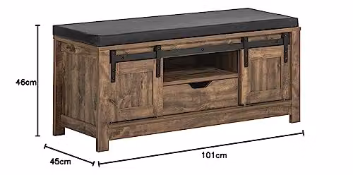 SoBuy FSR118-N Industrial Shoe Bench and Storage Cabinet in Brown with 2 Sliding Doors and Synthetic Leather Seat Cushion, W/D/H: 101 x 35 x 46 cm – 3