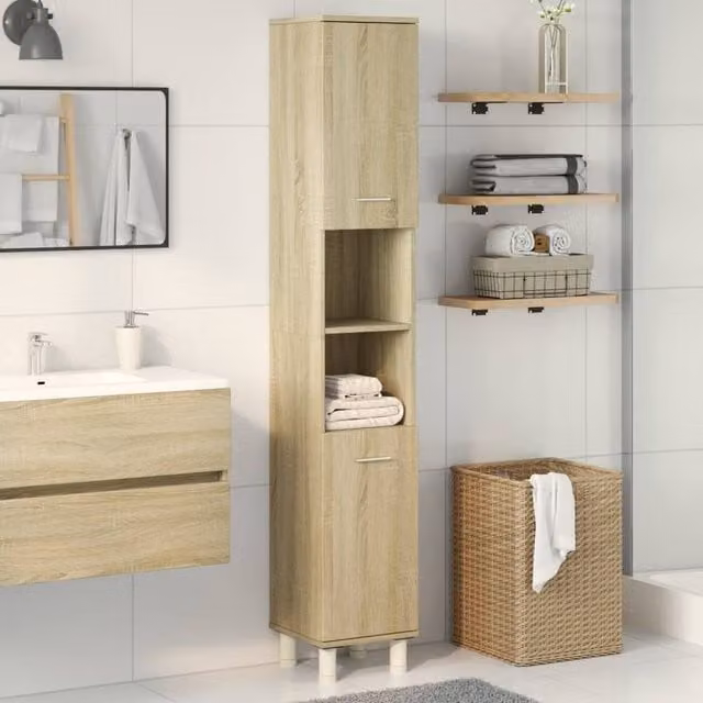 Berkfield Home Practical Bathroom Cabinet in Sonoma Oak, Light Brown, W: 30.5 cm, D: 30 cm, H: 179 cm – 1