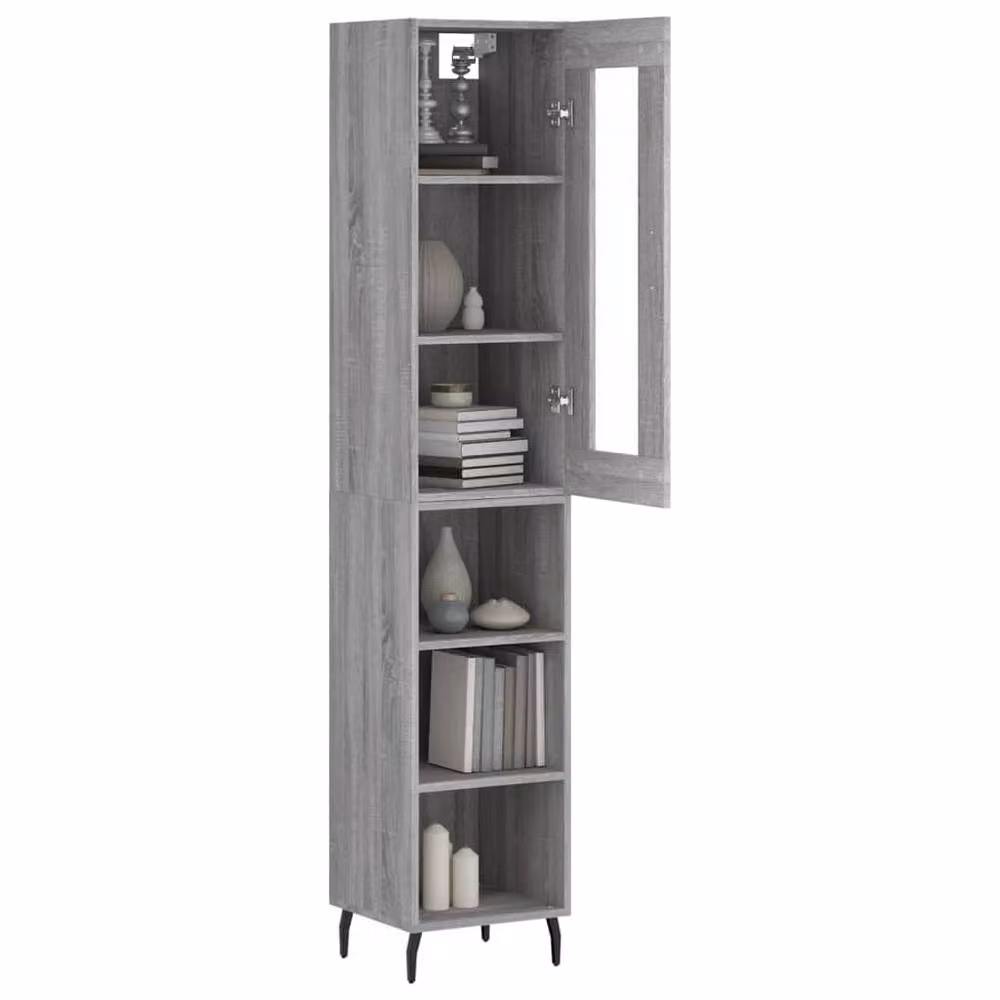 Berkfield Home Grey Sonoma Highboard with Glass Doors, W/D/H: 34.5 x 34.5 x 180 cm – 3
