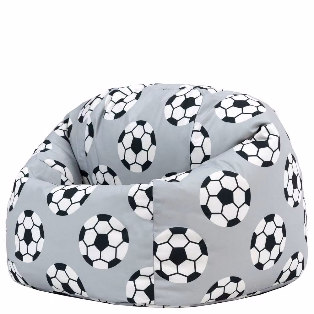icon Kids Geometric Printed Football Childrens Bean Bag Armchair in Pale Grey, Medium – 2