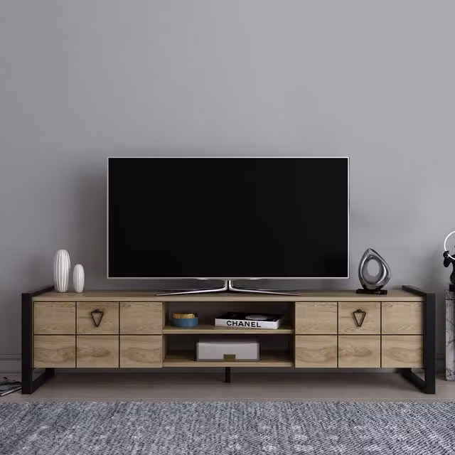 Decorotika Mila Modern TV Unit TV Stand in Oud and Black, W/D/H: 184 x 45 x 40 cm