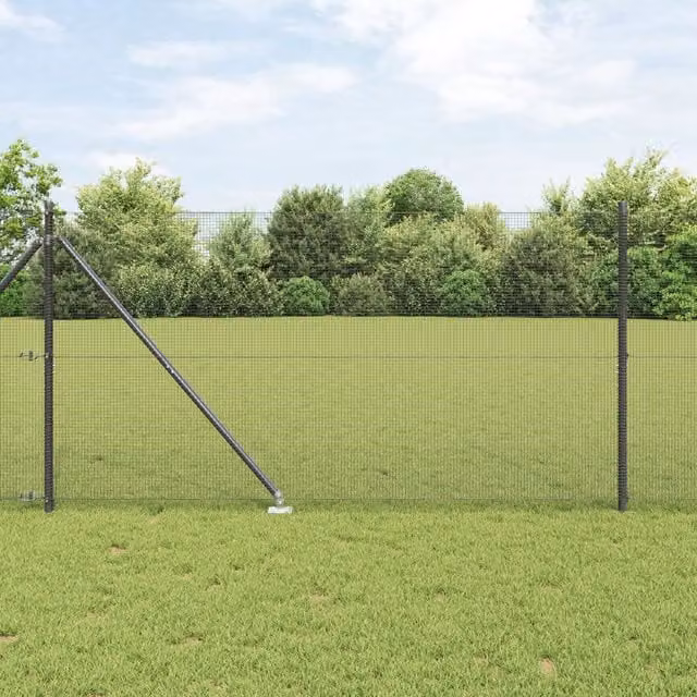 Berkfield Home Grey Galvanised Steel Welded Wire Fence with 13 In-Ground Spike Posts, H: 120 cm, W: 50 m