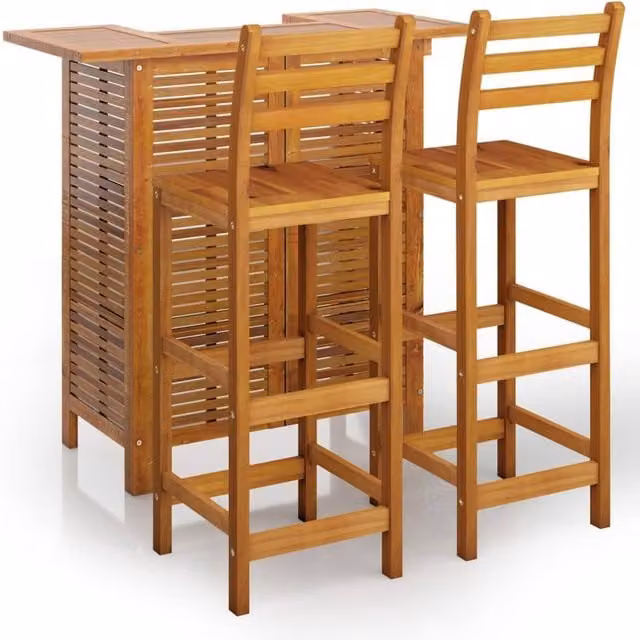 Berkfield Home 3 Piece Rustic Acacia Wood Garden Bar Set in Brown