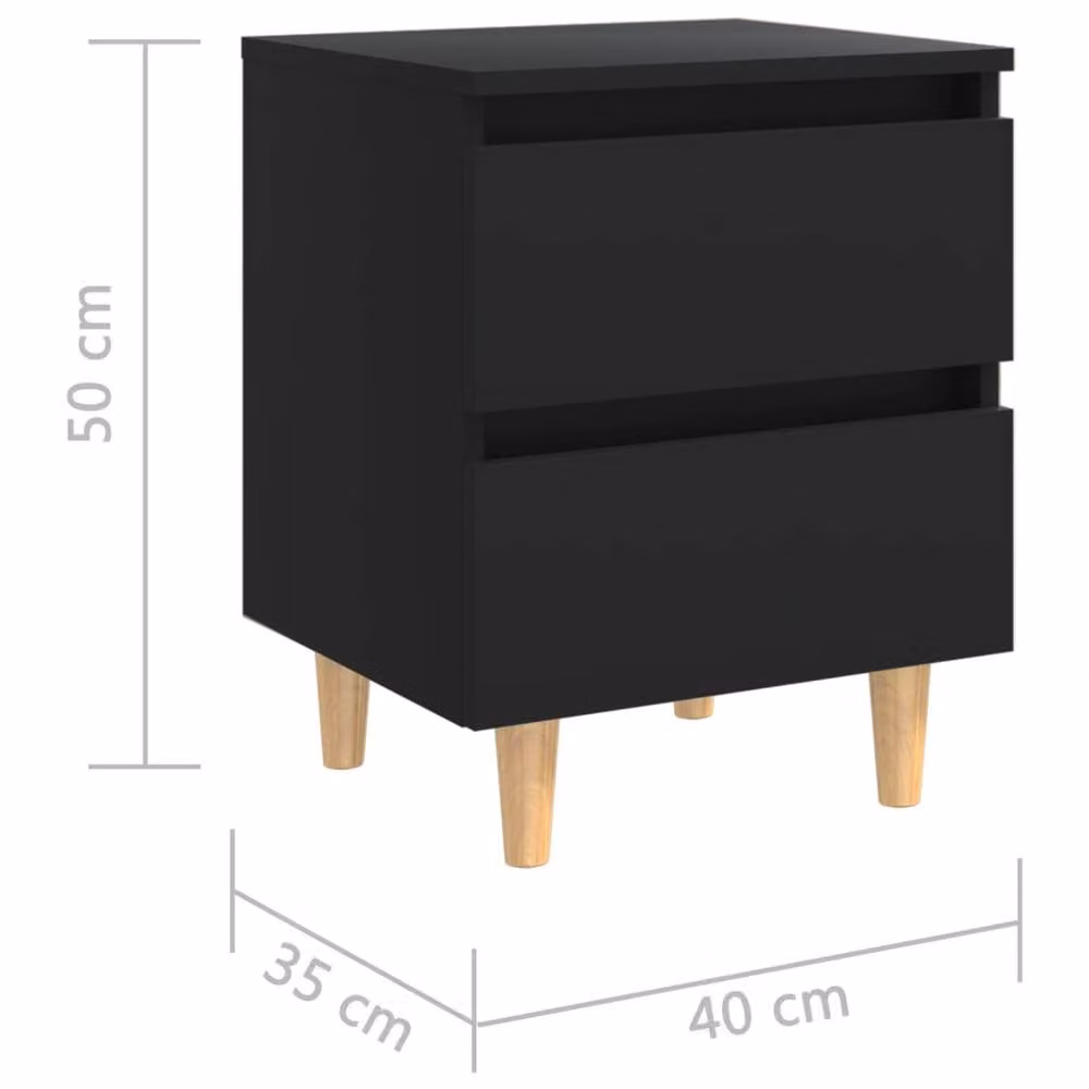 Berkfield Home Bed Cabinets with Solid Pinewood Legs, 2 Pieces, Black, W: 40 cm, D: 35 cm, H: 50 cm – 5