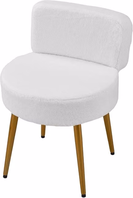 Living and Home Upholstered Dressing Table Stool with Metal Frame in White and Gold