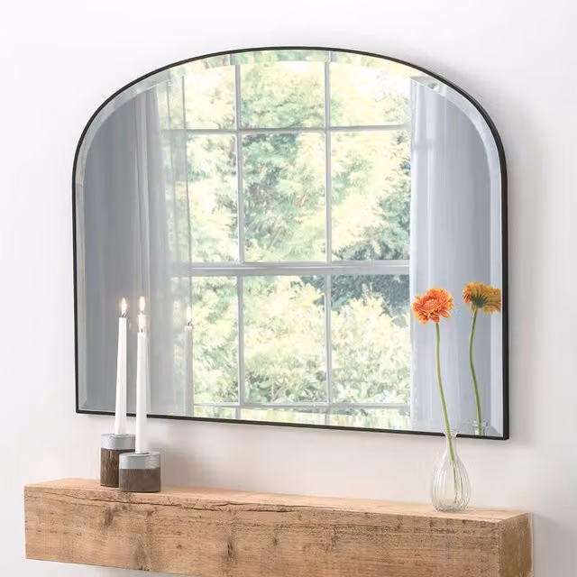 Yearn Mirrors Simplicity Mantle Bevelled Rectangular Wall Mirror in Black, W: 92 cm, H: 71 cm