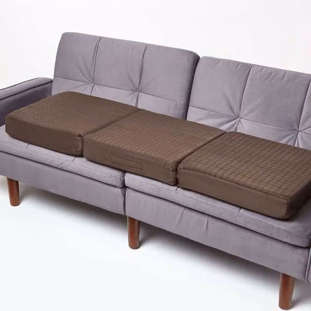 Homescapes Brown Quilted Polyester 3 Seater Orthopaedic Booster Cushion Cover with Removable Zip Cover