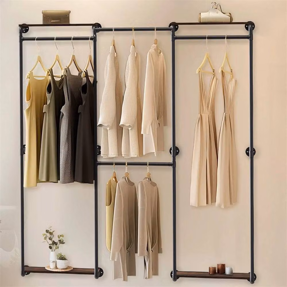 Kelvenix Retro Industrial L-Shape Corner Wall Clothes Rack in Matt Black Metal – 3