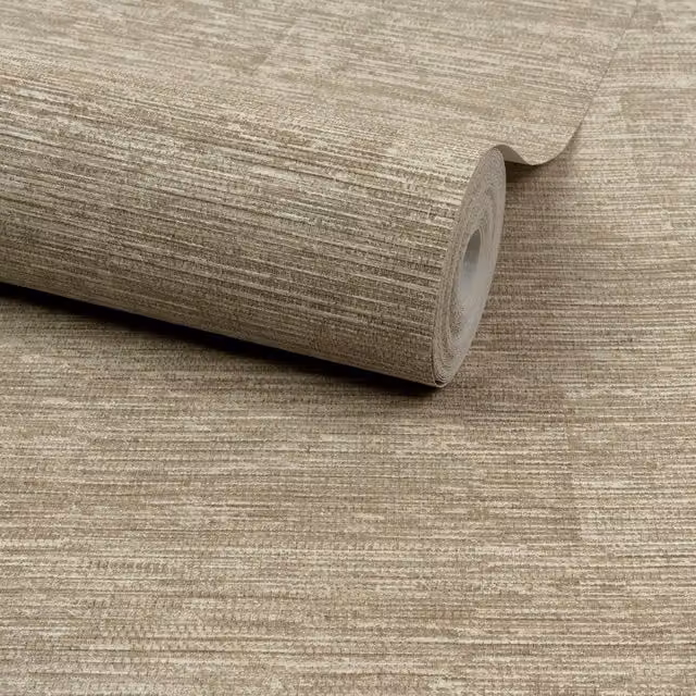 Grandeco Boutique Johor Fabric Stripe Embossed Wallpaper in Beige and Brown
