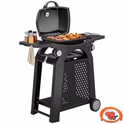 Outsunny 2 Burner Gas Grill with Cast Iron Grates and Cart in Black