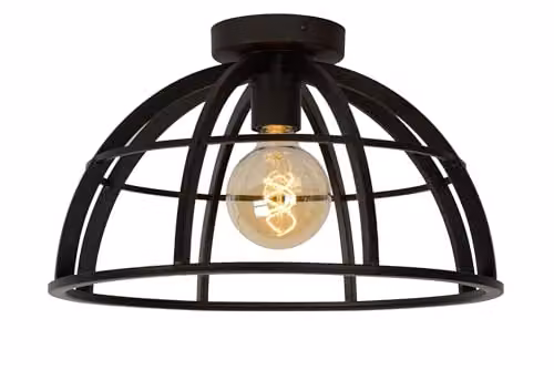 Lucide DIKRA Dimmable and Adjustable Modern Black Metal Flush Ceiling Light for Bathroom, E27, W/D/H: 40 x 40 x 24 cm – 1