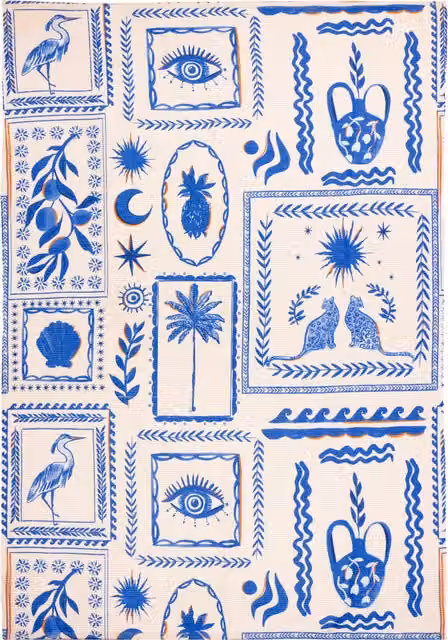 Frieze Blue Abstract Washable Outdoor Polyester Flat Weave Rug for Balconies and Terraces